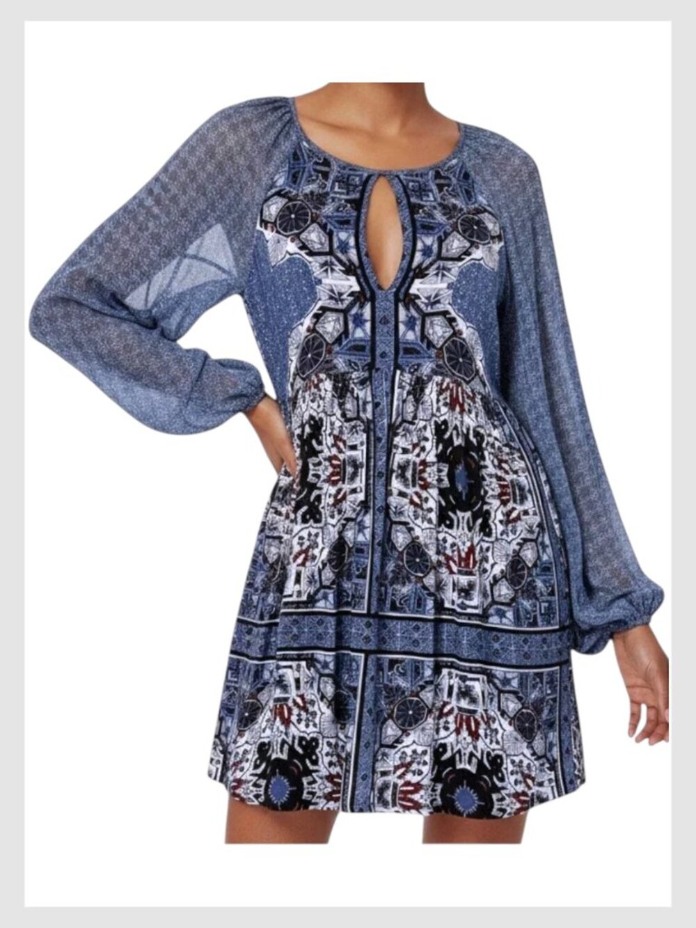 Free People Oksana Mini Dress Blue Long Sleeve 0